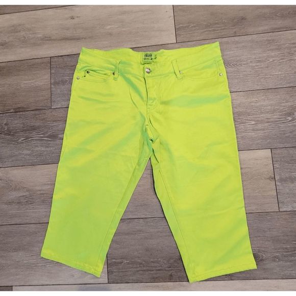 Tripp NYC Jean Capris Neon Lime Crop Hot Topic - Picture 1 of 4